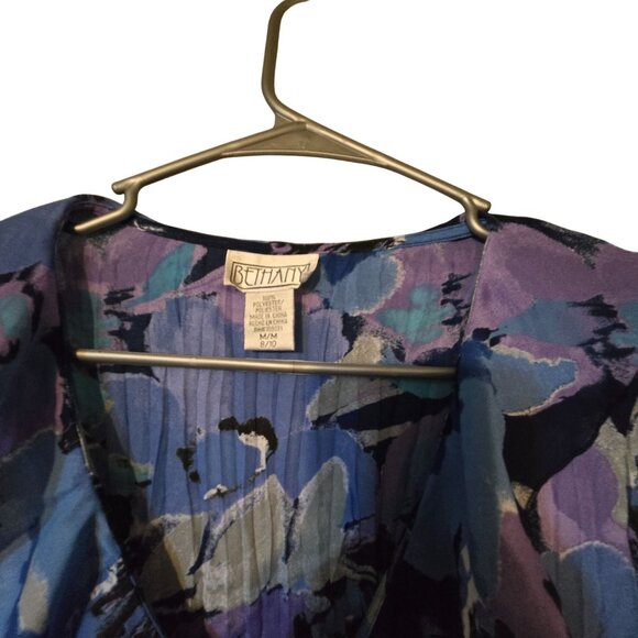 Bethany M/M Relaxed Blue/ Purple Floral Pleated Flounce Y2K Fairycore In Bloom - Picture 5 of 5